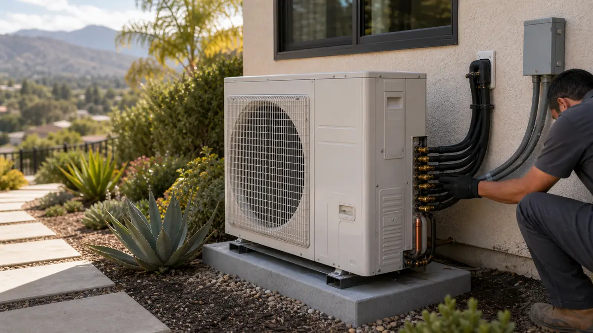 Mitsubishi H2i Hyper-Heat condenser on a Pomona, CA Craftsman conversion